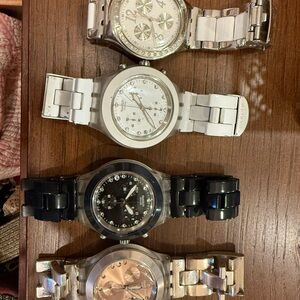 Swatch Women's Watches - Silver, Black, and White and rose gold